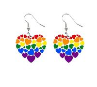 Acrylic Rainbow Pride Dangle Earrings Colorful Love Wins Heart Dinosaur Lizard UFO Drop Earrings LGBTQ Jewelry Gifts for Women, S, Acrylic, No Gemstone