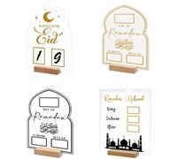 Acrylic Ramadan Calendar Board - Reusable Ramadan Acrylic Calendar Board with Wooden Base & Pen, Ramadan Table Decoration Ornament Mubarak Day Eid Countdown Advent Calendar (ACDE)