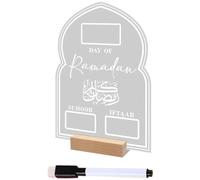 Acrylic Ramadan Calendar Board - Reusable Ramadan Acrylic Calendar Board with Wooden Base & Pen, Ramadan Table Decoration Ornament Mubarak Day Eid Countdown Advent Calendar (F)
