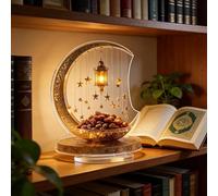 Acrylic Ramadan Eid Mubarak Ornaments Ramadan Decorations Islamic Eid Mubarak Kareem Table Sign, 2D Crescent and Lantern Tabletop Ornament Vintage Crescent Lantern Decorative Ornament for Muslim