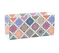 Acrylic Rectangle Pen Holder, Pen Organizer Desk Flatware Organizer Makeup Brush Cup for Office Home 7.87x3.54x2.48 in Set Colored Mandala Ethnic Elements