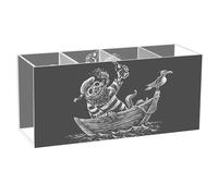 Acrylic Rectangle Pen Holder, Pen Organizer Desk Flatware Organizer Makeup Brush Cup for Office Home 7.87x3.54x2.48 in Print Sea Voyage Skeleton Sailor Sailing on a Boat Crow