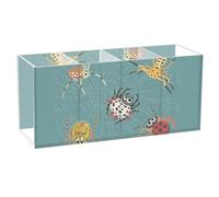 Acrylic Rectangle Pen Holder, Pen Organizer Desk Flatware Organizer Makeup Brush Cup for Office Home 7.87x3.54x2.48 in Print Colorful Spiders On Spider Web On Green