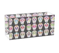 Acrylic Rectangle Pen Holder, Pen Organizer Desk Flatware Organizer Makeup Brush Cup for Office Home 7.87x3.54x2.48 in Print Day of The Dead Sugar Skulls Colorful Seamless On Black