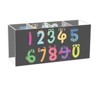 Acrylic Rectangle Pen Holder, Pen Organizer Desk Flatware Organizer Makeup Brush Cup for Office Home 7.87x3.54x2.48 in Print Monsters Arabic Numerals Number Colorful On Black