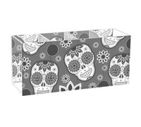 Acrylic Rectangle Pen Holder, Pen Organizer Desk Flatware Organizer Makeup Brush Cup for Office Home 7.87x3.54x2.48 in Print Floral Sugar Skull Day of The Dead Seamless Black White