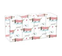 Acrylic Rectangle Pen Holder, Pen Organizer Desk Flatware Organizer Makeup Brush Cup for Office Home 7.87x3.54x2.48 in Print Dachshunds Dogs Dressed in Red Stripes Bones Heart