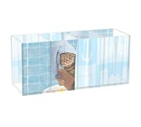 Acrylic Rectangle Pen Holder, Pen Organizer Desk Flatware Organizer Makeup Brush Cup for Office Home 7.87x3.54x2.48 in Print Cat Taking a Bath in Bathtub Behind Shower Curtain