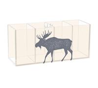 Acrylic Rectangle Pen Holder, Pen Organizer Desk Flatware Organizer Makeup Brush Cup for Office Home 7.87x3.54x2.48 in Print Moose Wild Deer Silhouette Isolated