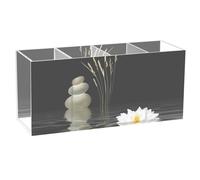 Acrylic Rectangle Pen Holder, Pen Organizer Desk Flatware Organizer Makeup Brush Cup for Office Home 7.87x3.54x2.48 in Print Spa Zen Stones White Lotus Lily Wild Over Water