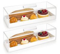 Acrylic Rectangular Cake Tray - Multifunctional Rectangle Cake Stand with Clear Cover Lid - Serving Tray - Dessert Holder for Party Home Kitchen - Afternoon Tea Stands (2PCs)