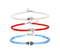 Acrylic red, blue and white three-color bracelet personalized beaded black gallstone five-pointed star love bracelet unisex versatile jewelry,as shown,One size