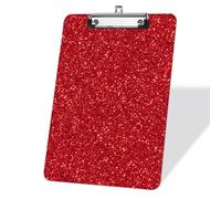 Acrylic Red Glitter Clipboard, Standard A4 Letter Size 9 x 12.5 in Decorative Clipboard, Portapapeles Fashion Clipboards for Office Supplies School Teens Teachers Students Women Nurses - Silver Clip