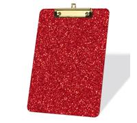 Acrylic Red Glitter Clipboard, Standard A4 Letter Size 9 x 12.5 in Decorative Clipboard, Portapapeles Fashion Clipboards for Office Supplies School Teens Teachers Students Women Nurses - Gold Clip