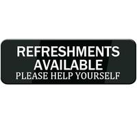 Acrylic Refreshments Available Please Help Yourself Sign, for Cafe Staff Lounges, Hotel Breakfast Buffets, Retail Store Break Areas, and Working Space Pantries, Great for Business, 3x9 Inch.
