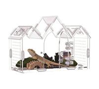 Acrylic Reptile Enclosure, Magnetic Door Breeding Box with View & Feeding Window, Habitat Tank for Jumping Spiders, Tarantulas, Snails, Lizards & Small Reptiles