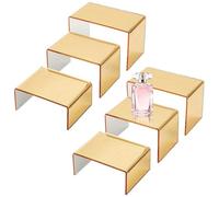 Acrylic Riser - Golden Riser Display Stand | Counter Storage Holder | Three Sizes Collection For Cabinet Home Cafe Cupcake Perfume Figures, Decorative Tiered Shelf, Jewelry Showcase