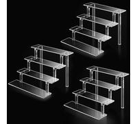 Acrylic Risers for Display, Perfume Organizer Display, 9” Acrylic Shelf Risers for Perfume Cologne Organizer Makeup Nail Polish, Clear Display Stands 4 Tier Display Stand for Collectibles (3 Pack)