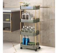 Acrylic Rolling Storage Cart - 4-Tier Mobile Shelves with Handle & Lockable Wheels for Bathroom, Kitchen & Utility Organization, Easy Mobility & Space-Saving