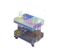 Acrylic Rolling Utility Cart with Locking Wheels 2 Tier nizer for Home Office Storage Rainbow Trolley with Universal Wheels Versatile Acrylic Shelving Solution