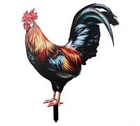 Acrylic Rooster Garden Stake, Weatherproof Lawn Ornament Sculpture for Yard Art, Farmhouse Backyard Patio Decor, Outdoor Grass Decoration Sign Pole