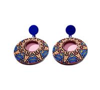 Acrylic Round-shaped Earrings, Bohemian-style Ethnic Painted Round Hollow Earrings, Suitable for Fashionable Women's Wear