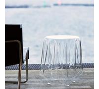 Acrylic Round Side Table, Floating Coffee Table with Arc Edges, Modern Nightstand for Living Rooms, Bedrooms, and Small Spaces