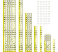 Acrylic Ruler 7 Piece Set, Non Slip Rings 50 Pieces，Quilting Rulers, Size (6"x24"),(2"x24"),(3"x18"),(3"x8"),(1.5"x12"),(1"x12"),(1"x6")