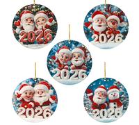 Acrylic Santa Claus Hanging Ornament: 5 PCS 2D Colourful Christmas Tree Decorations with String for Home, Wreath, Xmas Craft Present, Holidays and Party Supplies