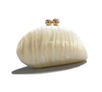 Acrylic Shell Shaped Bag Luxury Marble Clutch Evening Purses for Women Glitter Handbag for Wedding Cocktail Party Prom, Off-white01, M
