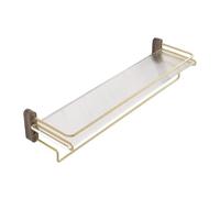 Acrylic Shower Shelf with Towel Bar - No-Drill Floating Bathroom Storage Rack, Gold Stainless Steel Guard Rail, Stylish & Functional Organizer for Space-Saving Solutions