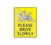 Acrylic Sign Ducks Please Drive Slowly Bright Yellow Long Lasting With Strong Clean Adhesive Tape In The Back - 6" X 8"Inch