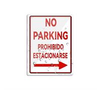 Acrylic Sign For Wall Bilingual No Parking Sign With Arrow Right Long Lasting With Double Sided Tape In The Back - 6" X 8"Inch