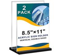 Acrylic Sign Holder 8.5x11 Vertical,Clear Double-Sided Stand Plastic Picture Frames Paper Holder Menu Table Display Stand Flyer Document Holder TableTop Sign Holder for Home, Store Office,2Pack