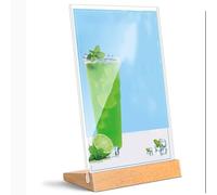 Acrylic Sign Holder, Poster Menu Holders, Clear Acrylic Sign Menu Holder Slant Back Wood Base A4A5A6 2-Pack(A6：100 * 150mm)