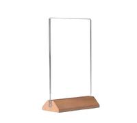 Acrylic Sign Holder, Poster Menu Holders, T-Shape Double Sided Desktop Display Sign, Wooden Base, Clear Acrylic, 100x200mm, 2 Pcs(Triangle Base)