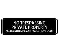 Acrylic Sign - No Trespassing Private Property All Deliveries Sign, Acrylic Plaque With Strong Adhesives For Door Offices Businesses House Home Outdoor, White Letters On Black Background 8x3 inch