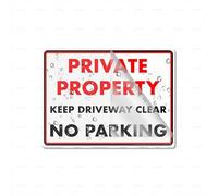 Acrylic Sign Private Property Keep Drive Clear No Parking Long Lasting With Strong Clean Adhesive Tape In The Back - 6" X 8"Inch