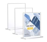 Acrylic Sign Stand 4 x 6 Inch 3 Pack - Clear Display Stands for Store & Vendor Booth - Vertical Double-Sided, Flyer & Plastic Paper Holder