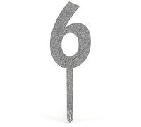 Acrylic Silver Glitter Cake Topper No.6
