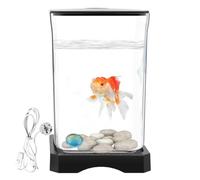 Acrylic Small Fish Tank With LED Lighting | Mini Desktop Aquarium Betta Bowl With Feeding Hole, Compact Clear Tank For Home Office Desk Decorations, Easy Setup Pet Fish Habitat For Kids Adults