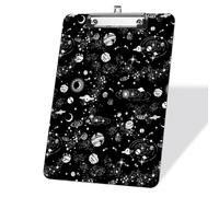 Acrylic Space Galaxy Black Clipboard, Standard A4 Letter Size 9 x 12.5 in Low Profile Clip Clipboard, Decorative Clipboards for Office Supplies Teachers Nurses Doctor Men Employee - Silver Clip