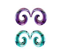 Acrylic Spiral Snail Ear Tapers Gauges & Plugs Stretching Kit 2 Pairs Set (8 Sizes: 2-12mm) in Vibrant Purple & Turquoise Speckled Y2K Body Piercing Jewellery (2g(6mm))