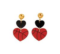 Acrylic Sports Ball Heart Shaped Dangle Drop Earrings for Women Cute Double Love Shape Football Basketball Baseball Earrings Sport Game Day Jewelry Gift, Zinc, No Gemstone