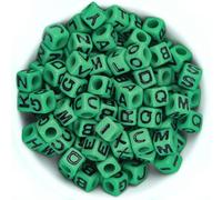Acrylic square letter beads colorful English letter large hole beads loose beads diy bracelet handmade beading material - dark green base with black letters mixed style - 100 pieces/pack
