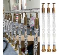 Acrylic Stair Balusters with Clear Bubble, Decorative Handrail Spindle, Staircase Spindles Bundles, Gold Stainless Steel Hardware (5pcs, 110cm)