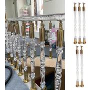 Acrylic Stair Balusters with Clear Bubble, Decorative Handrail Spindle, Staircase Spindles Bundles, Gold Stainless Steel Hardware (5pcs, 110cm)