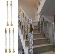 Acrylic Stair Railing Spindles - Modern Balusters Kit with Gold Hardware, Round Handrail Posts for Staircase Decor - Set of 3-90cm (35 3/8")
