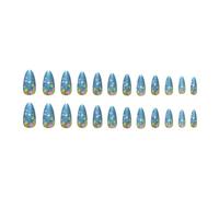 Acrylic Stick On Nails With Blue Color Patterns For Women Full Covers Artificial Christmas Press On 24Pcs Nail Accesories