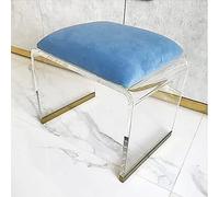 Acrylic Stool with Velvet Padded Seat - Modern Clear Nightstand Square End Table & Makeup Vanity Short Step Stool